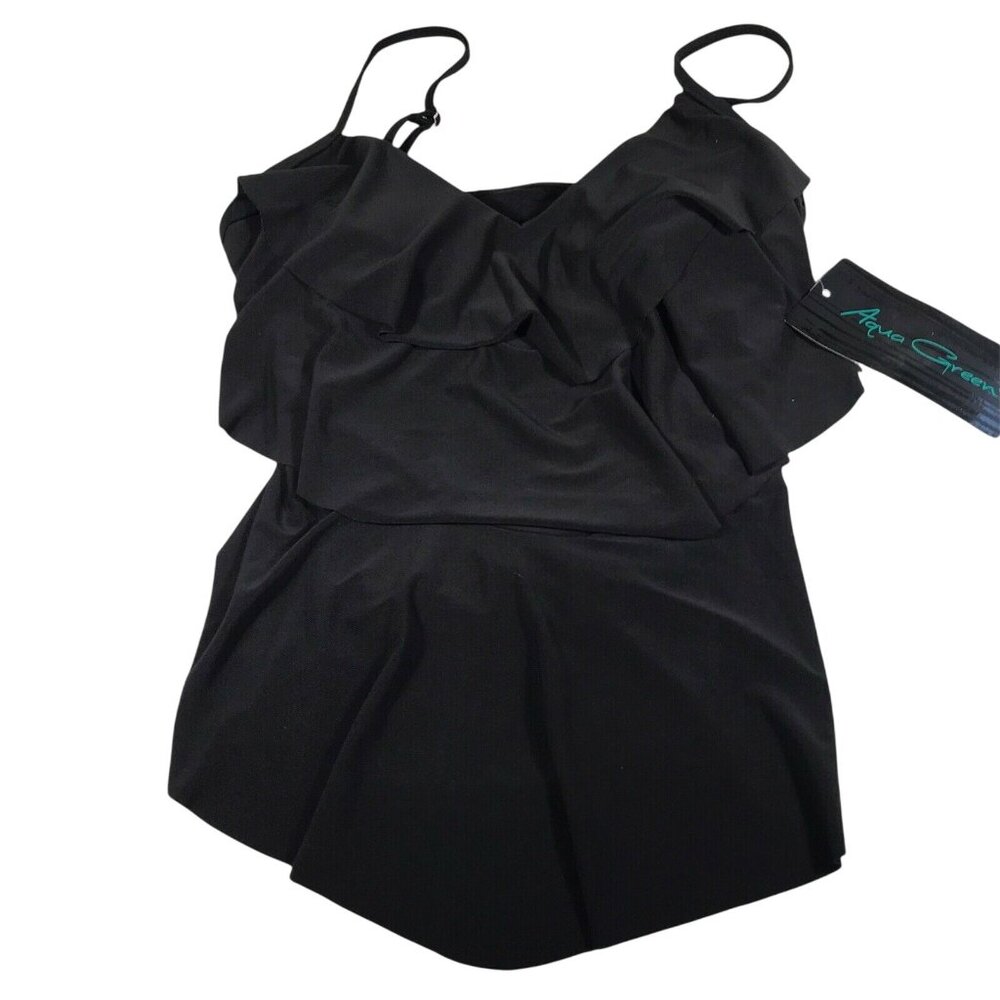 Aqua Green Womens Size Small 4-6 Swim Tankini Top Adjustable Straps Black New